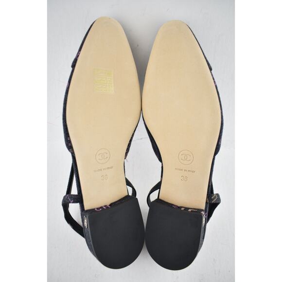 Chanel 22P Mademoiselle Coco Sling Black Grey Denim Slingback Ballet Flat 36 - Picture 12 of 12